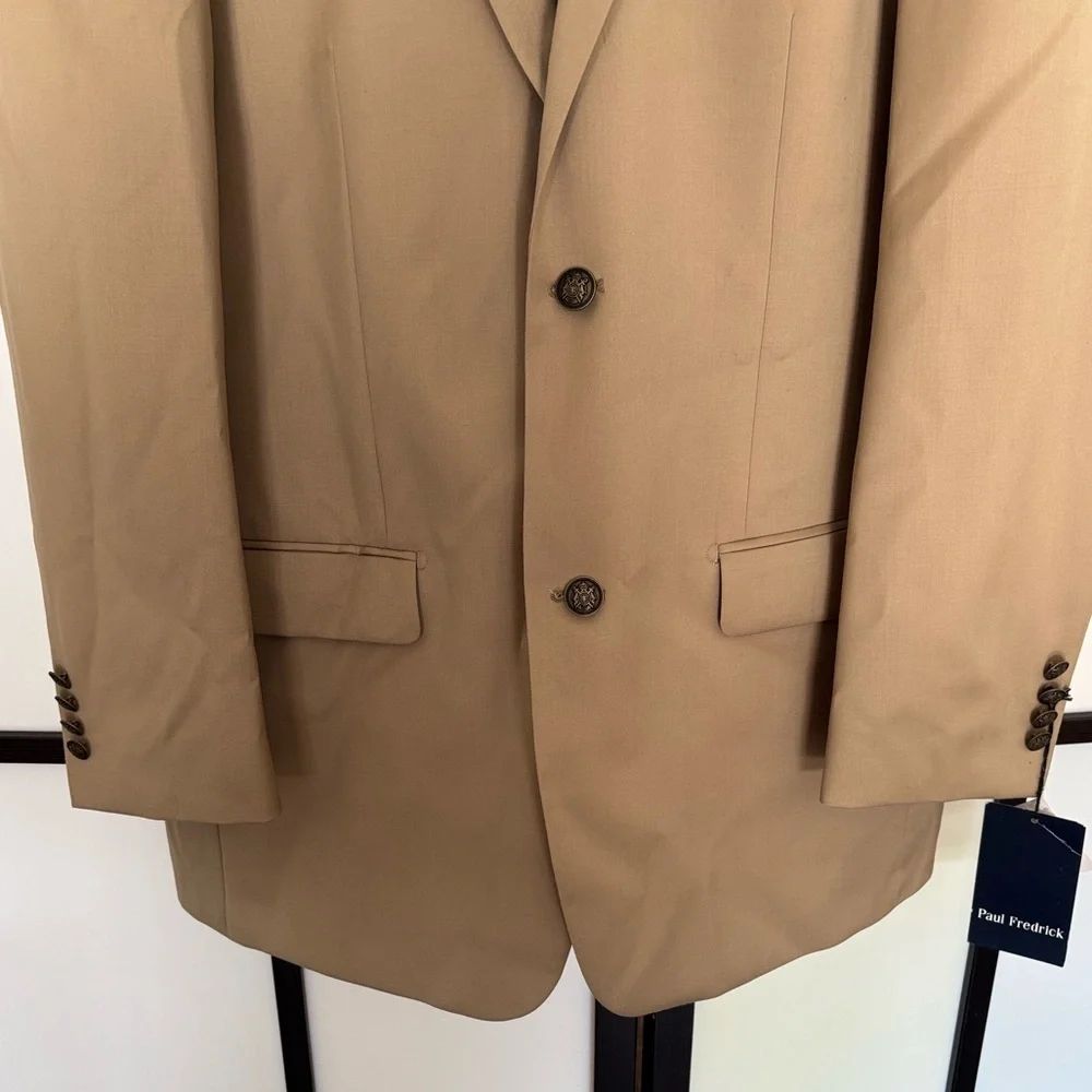 Paul Fredrick 43L British Tan Solid 2-Button‎ Sport Coat Wool Blazer Jacket. NWT
